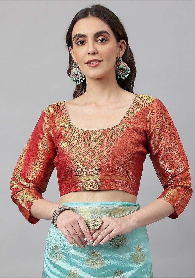 Turquoise Blue Blended Saree Set with Embroidered for Diwali | Wedding & Festive Wear - Indya