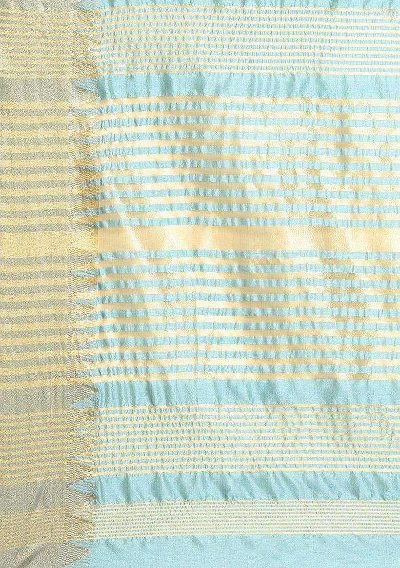 Turquoise Blue Embroidered Blended Saree Set for Diwali and Festive Wear - Indya