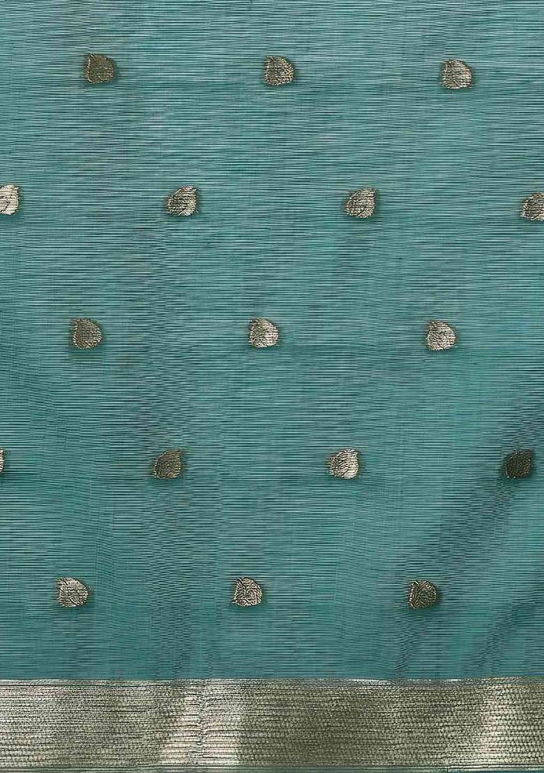 Off White Blended Saree Set with Printed for Diwali | Wedding & Festive Wear - Indya