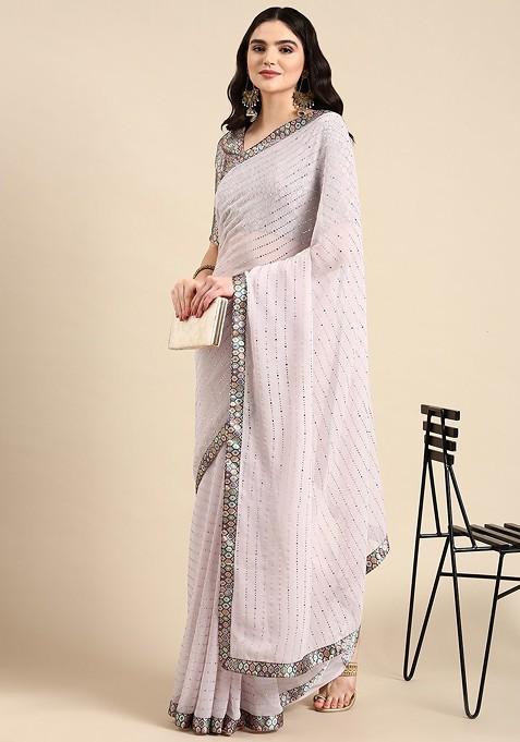 Pink Embellished Blended Saree Set