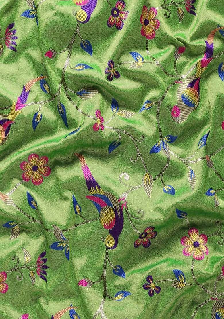 Olive Printed Blended Saree Set for Diwali and Festive Wear - Indya