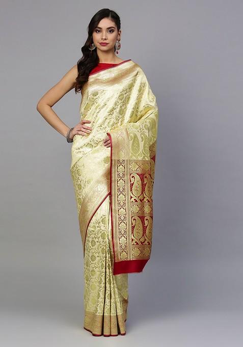 Gold Embroidered Blended Saree Set