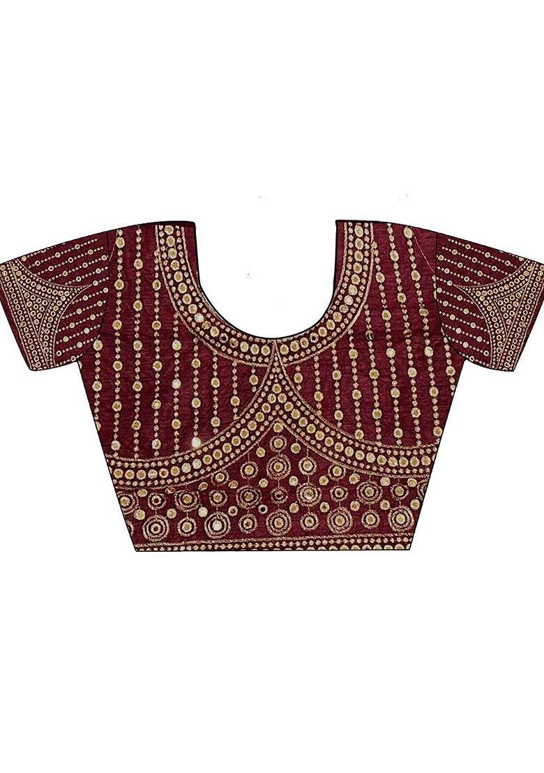 Brown Embellished Blended Saree Set - Indya