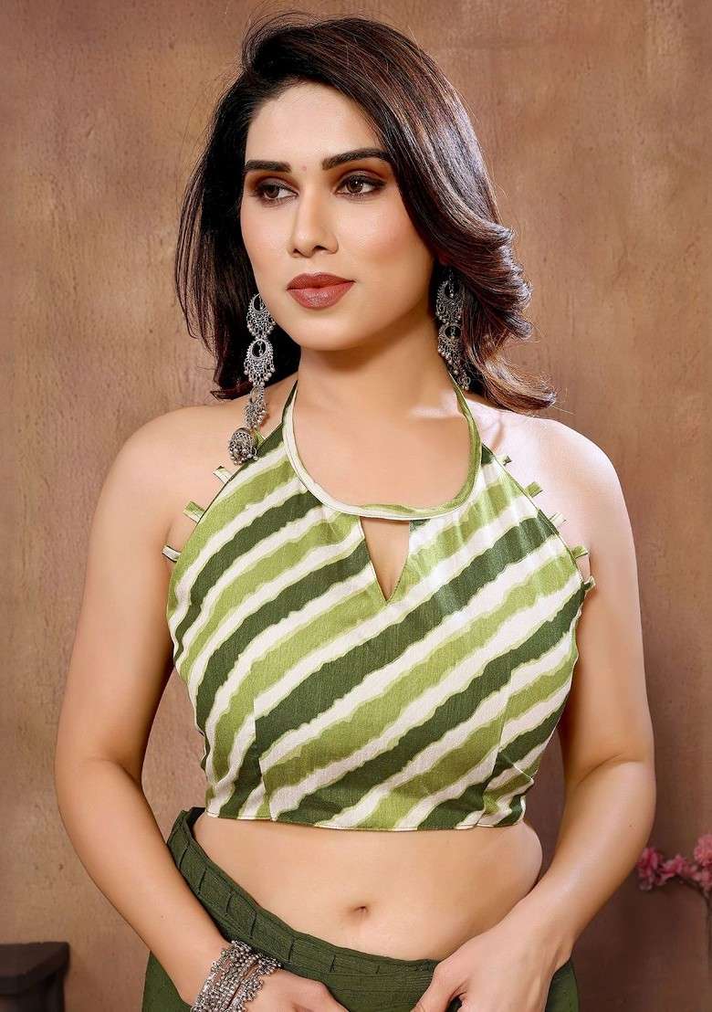Green Embellished Blended Saree Set - Indya