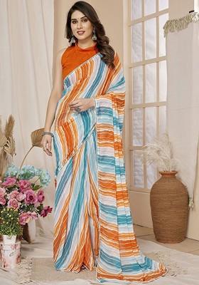 Multi Embroidered Blended Saree Set