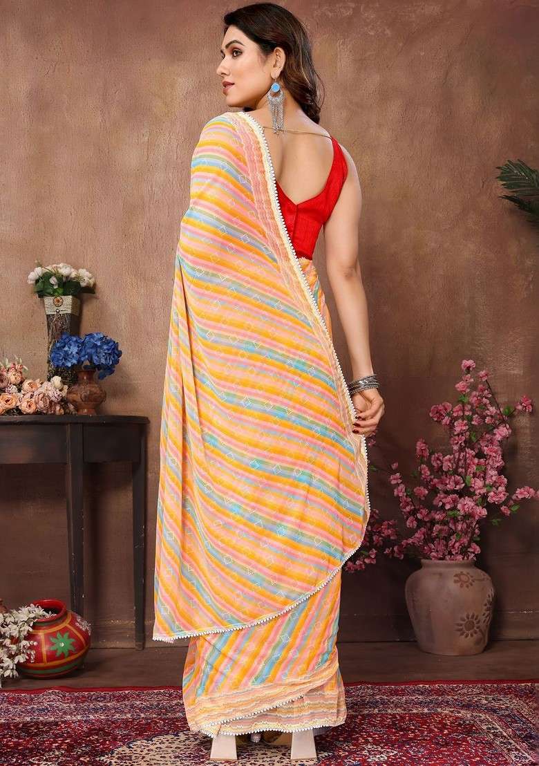 Cream Embellished Blended Saree Set - Indya
