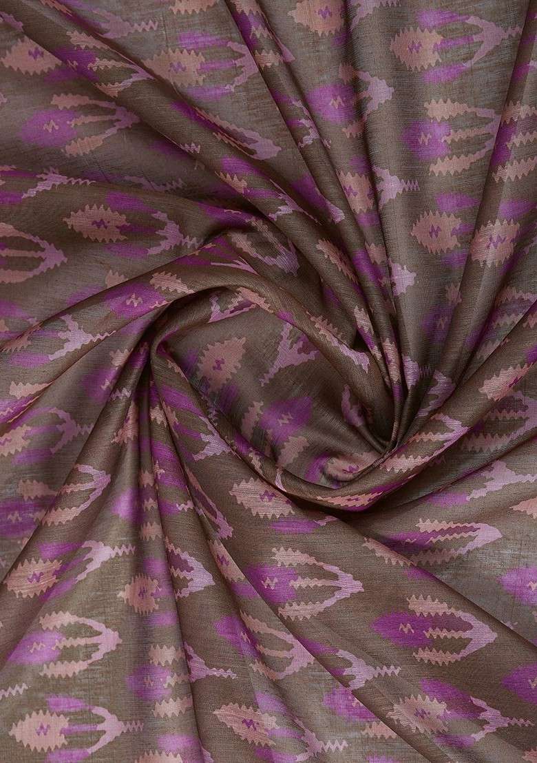 Brown Embroidered Blended Saree Set - Indya