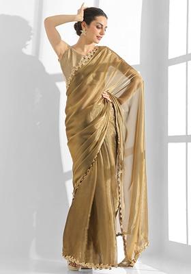 Gold Embroidered Blended Saree Set