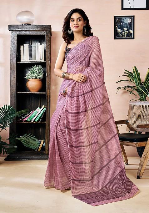 Pink Embroidered Blended Saree Set