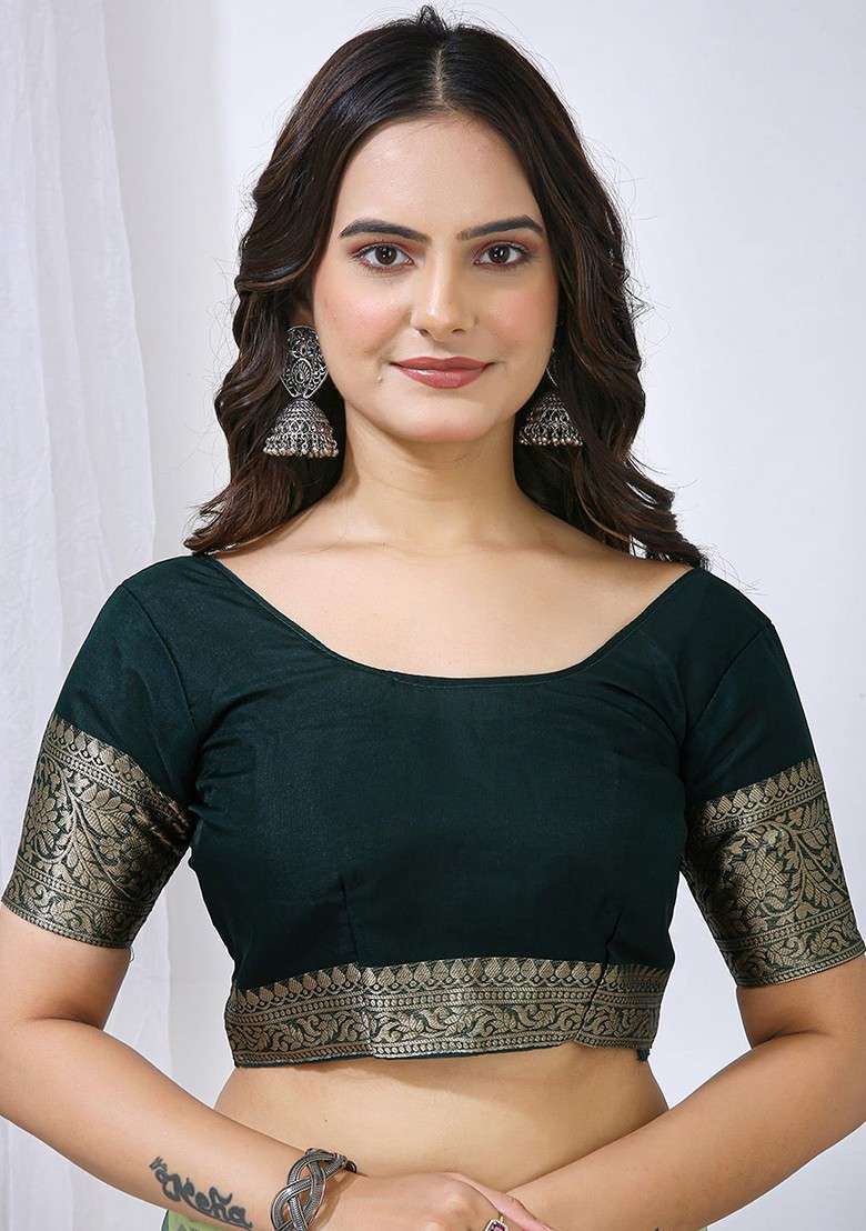 Green Sequin Embellished Blended Saree Set - Indya
