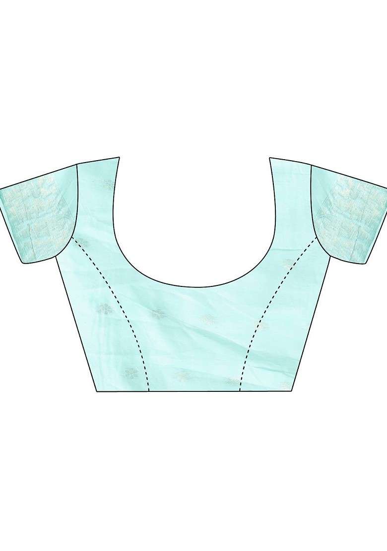 Turquoise Blue Embroidered Blended Saree Set - Indya