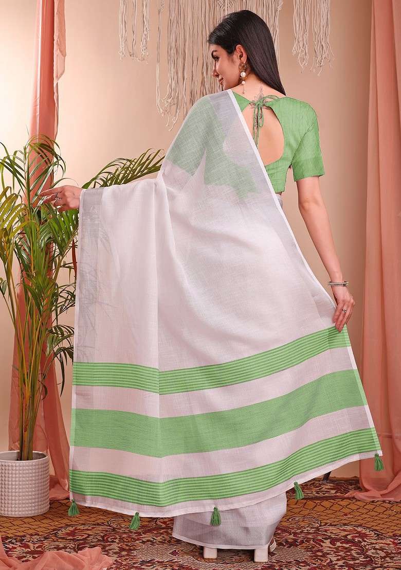 Sea Green Embroidered Blended Saree Set - Indya