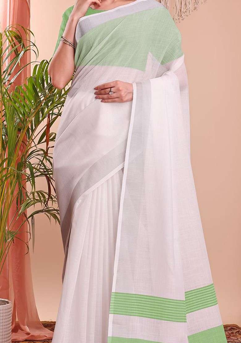 Sea Green Embroidered Blended Saree Set - Indya