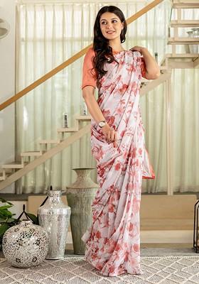 Off White Printed Blended Saree Set