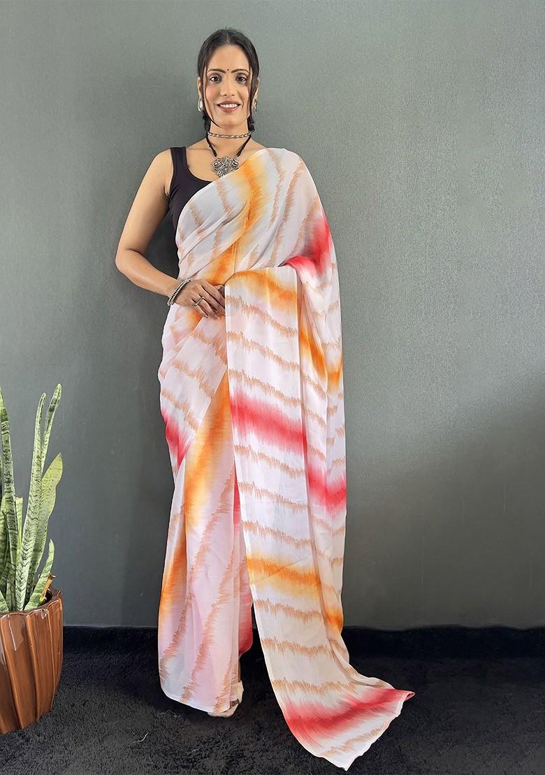 Red Embroidered Blended Saree Set