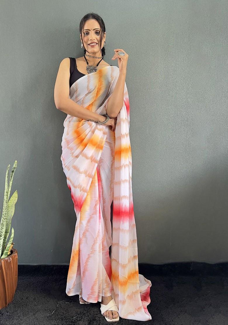 Red Embroidered Blended Saree Set