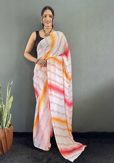 Red Embroidered Blended Saree Set