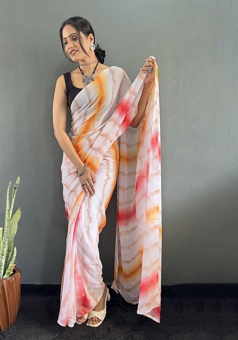 Red Embroidered Blended Saree Set