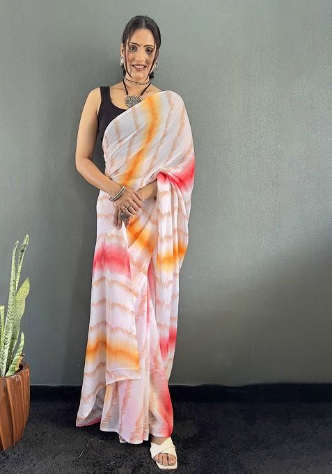 Red Embroidered Blended Saree Set