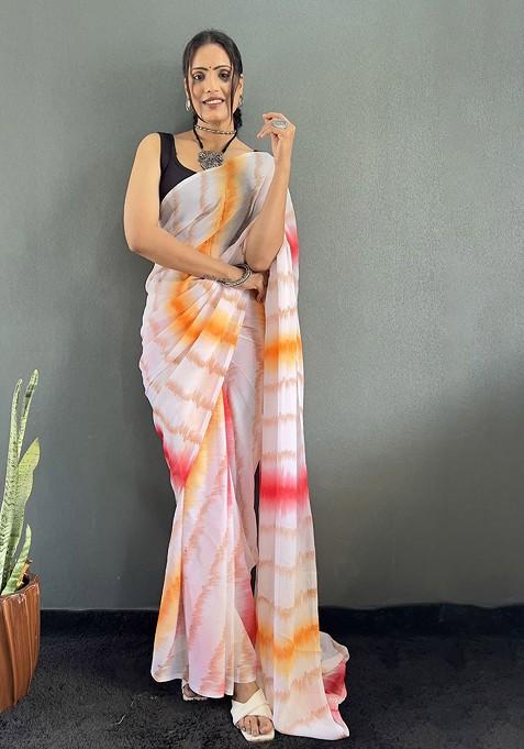 Red Embroidered Blended Saree Set