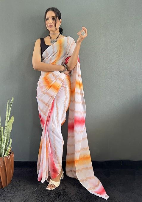 Red Embroidered Blended Saree Set