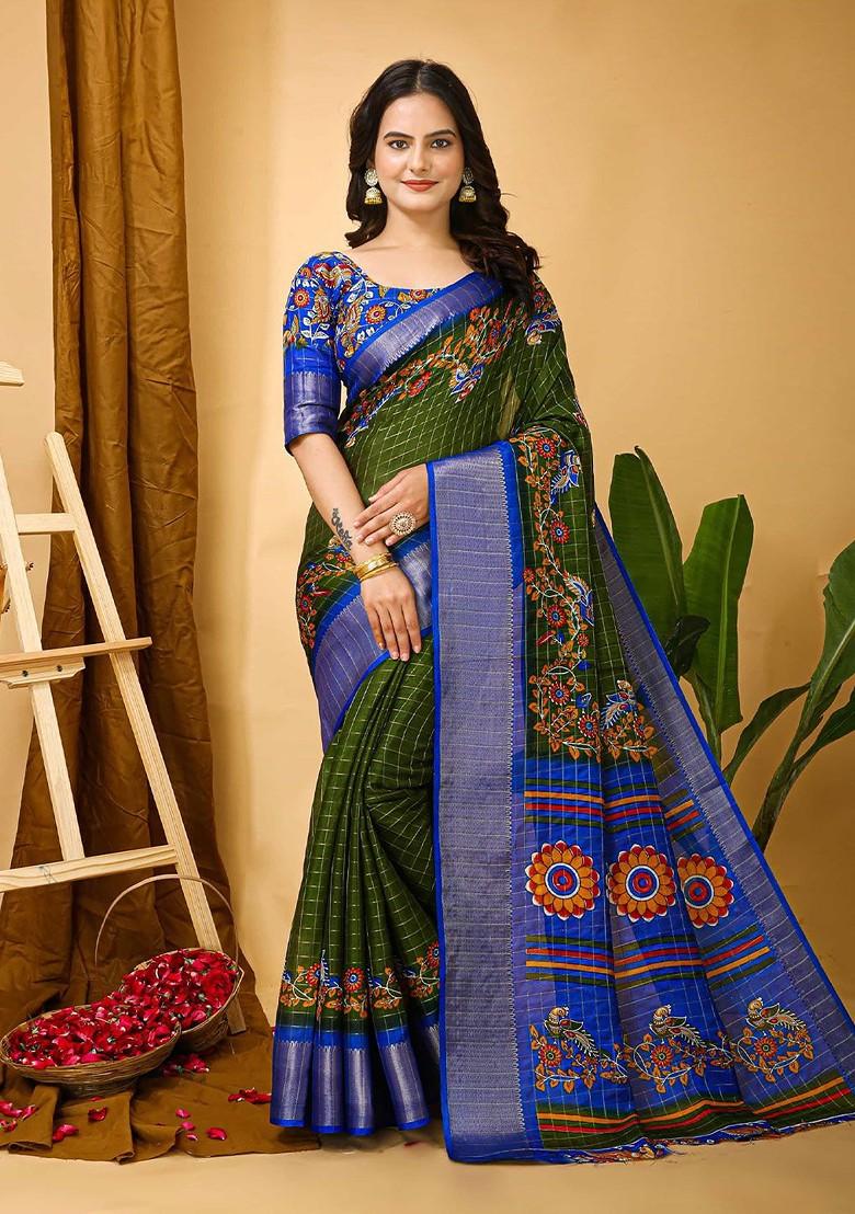 Green Jacquard Blended Saree Set