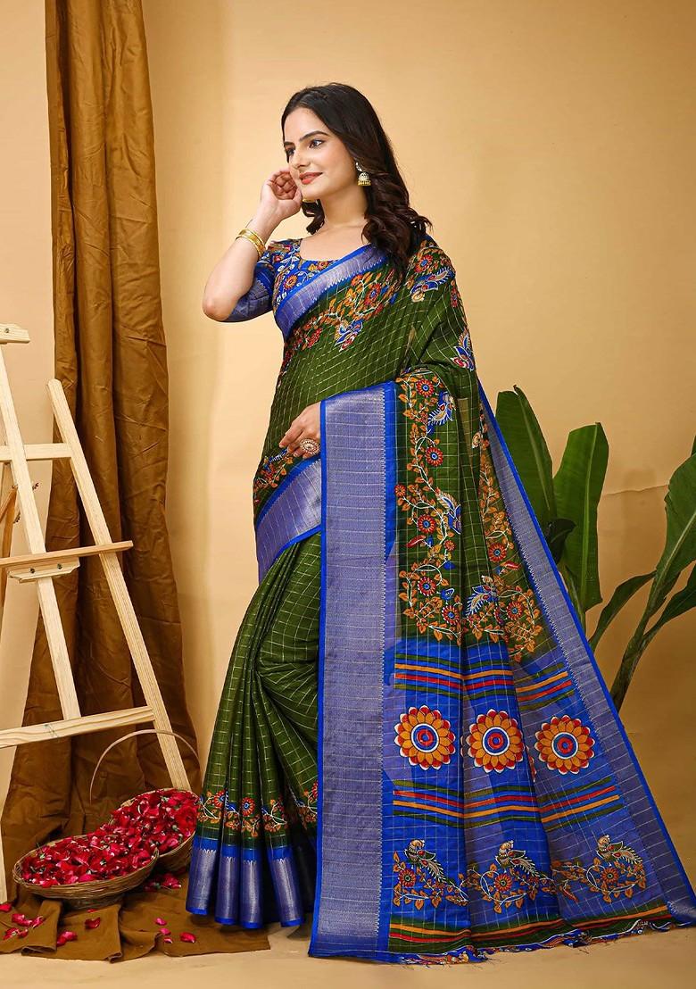 Green Jacquard Blended Saree Set