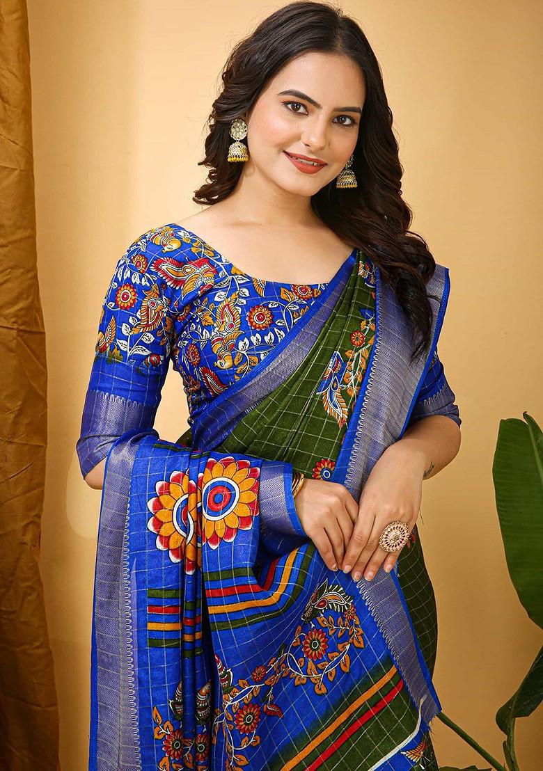 Green Jacquard Blended Saree Set