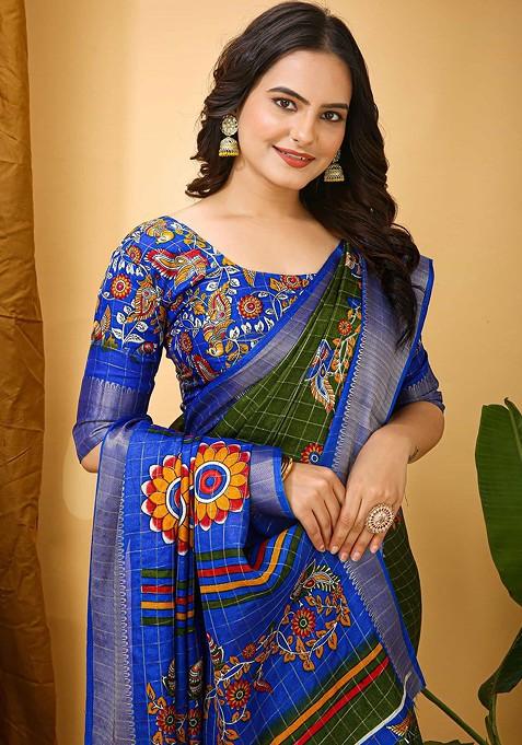 Green Jacquard Blended Saree Set