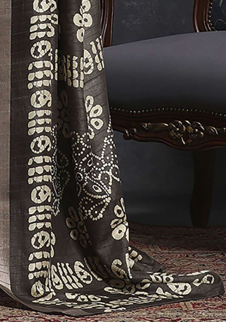 Coffee Brown Embroidered Blended Saree Set for Diwali and Festive Wear - Indya