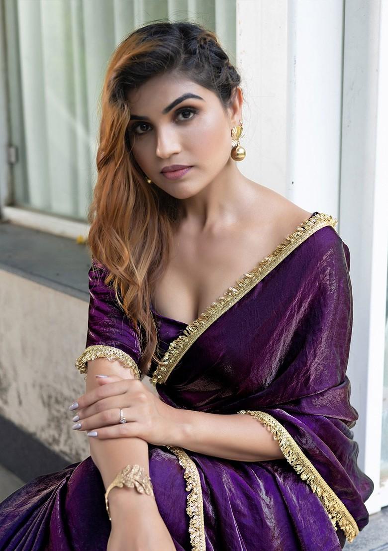 Pink Embellished Blended Saree Set