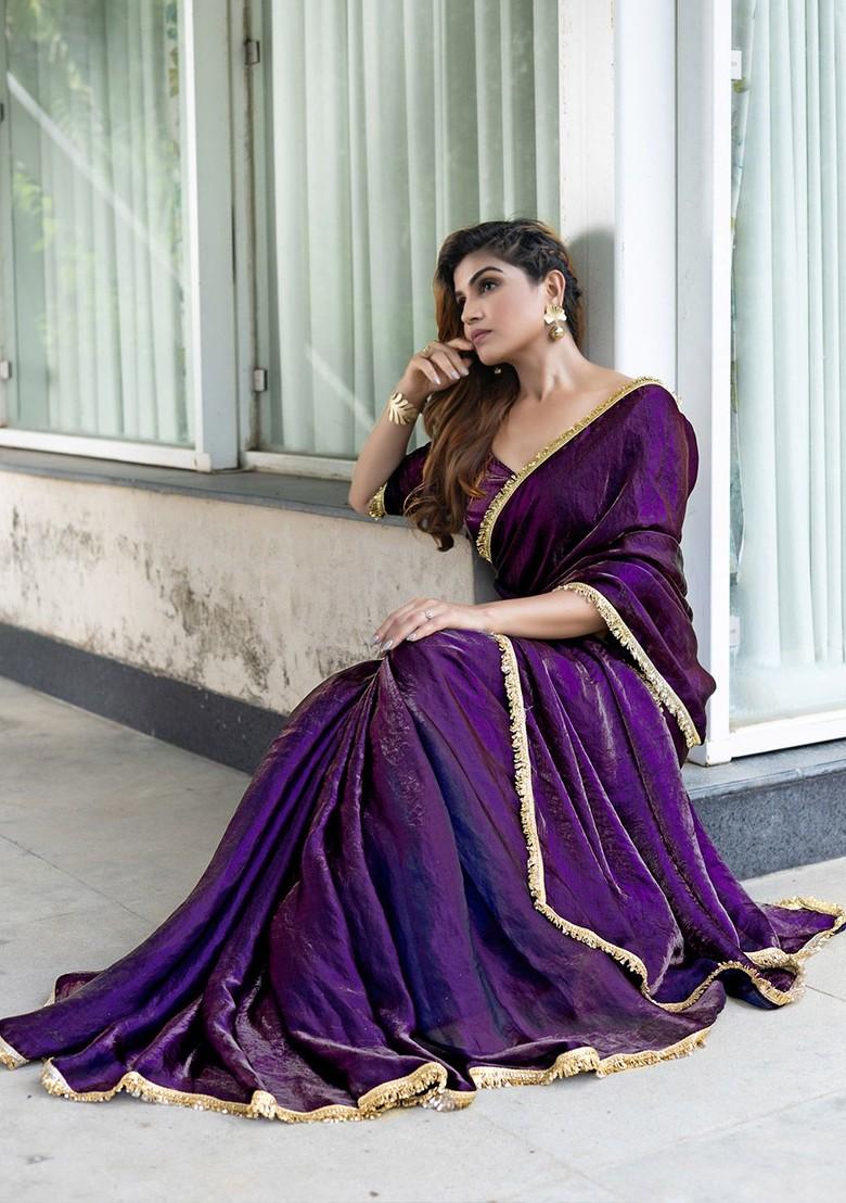 Pink Embellished Blended Saree Set