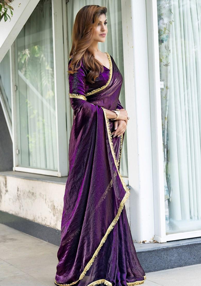 Pink Embellished Blended Saree Set