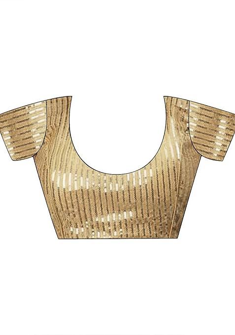 Teal Sequin Embellished Blended Saree Set