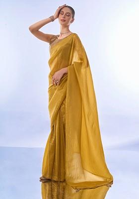 Yellow Sequin Embellished Blended Saree Set