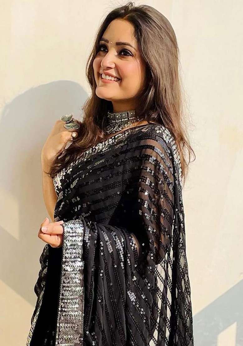 Black Embellished Blended Saree Set for Diwali | Wedding & Festive Wear - Indya