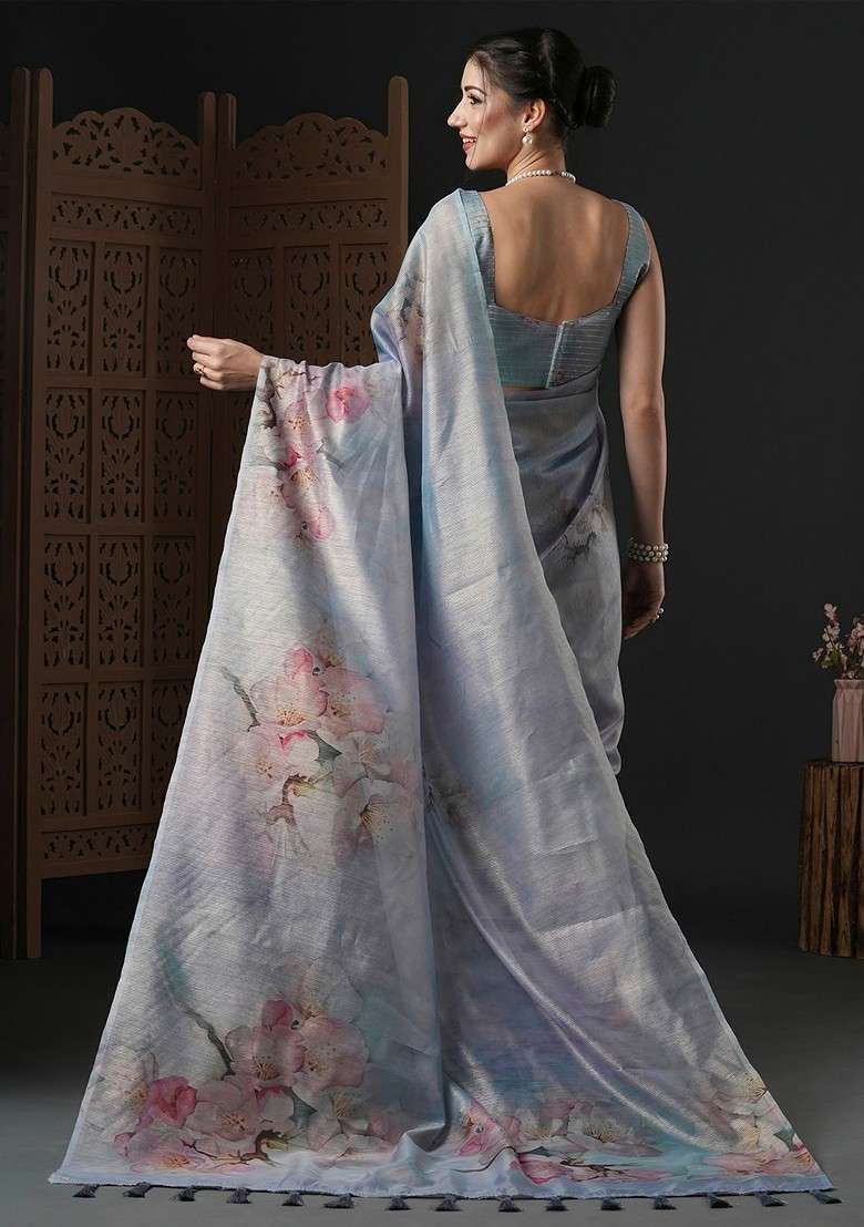 Metallic Blended Saree Set with Printed for Diwali | Wedding & Festive Wear - Indya