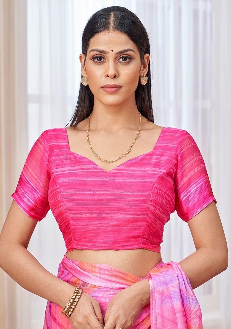 Pink Bagru Printed Blended Saree Set