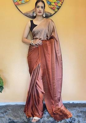 Red Embroidered Blended Saree Set