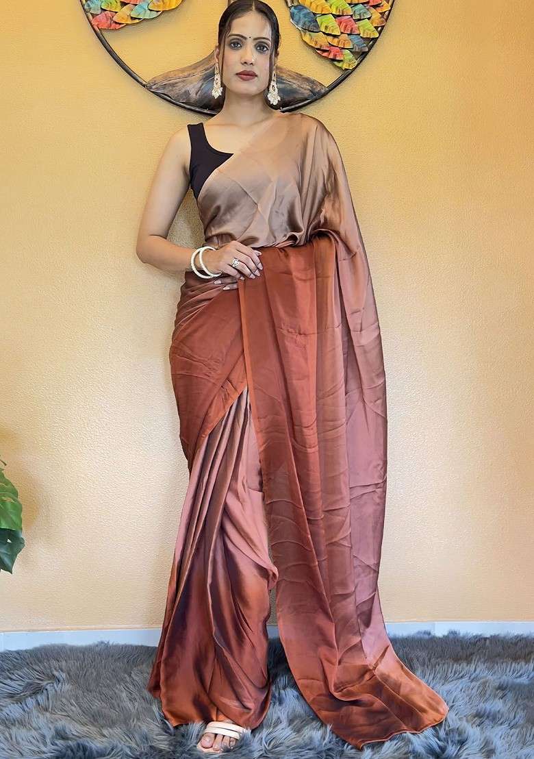 Red Embroidered Blended Saree Set - Indya