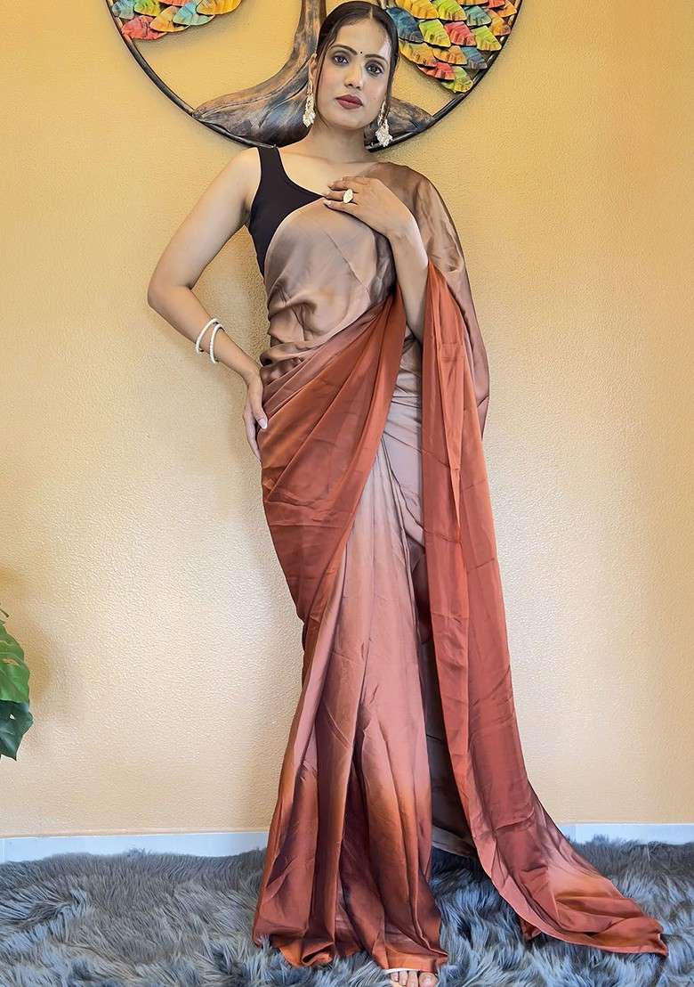 Red Embroidered Blended Saree Set - Indya