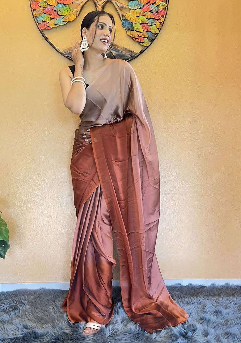 Red Embroidered Blended Saree Set - Indya
