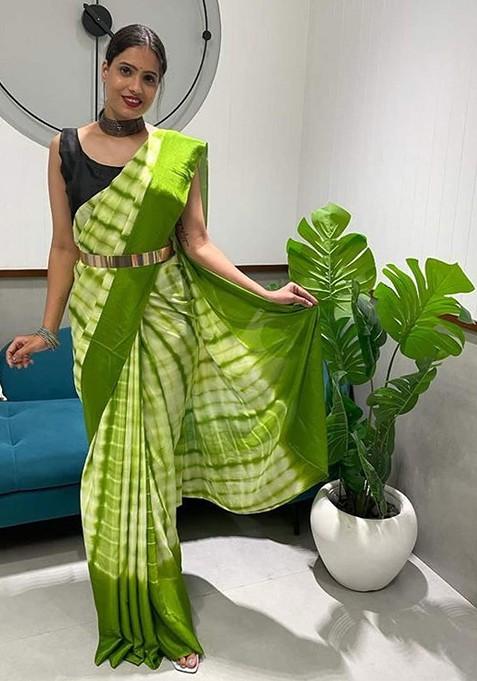Green Embroidered Blended Saree Set