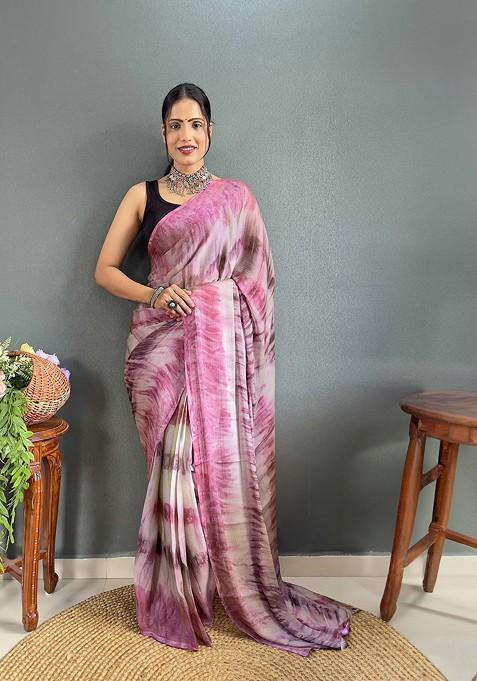 Pink Embroidered Blended Saree Set