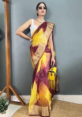 Maroon Embroidered Blended Saree Set