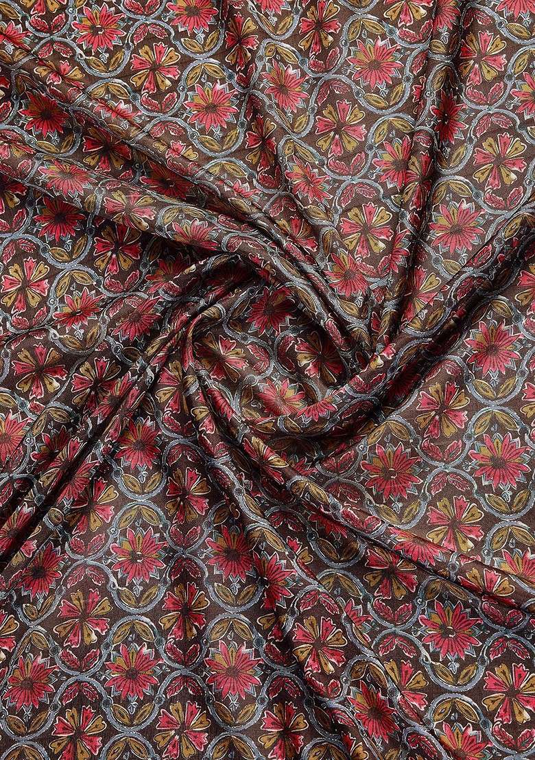 Brown Embroidered Blended Saree Set for Diwali and Festive Wear - Indya
