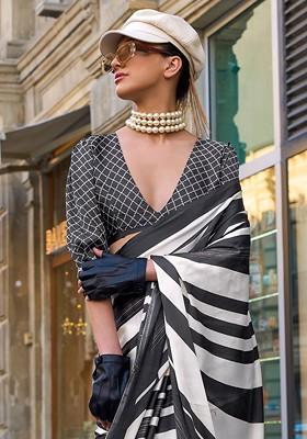 Off White Printed Blended Saree Set