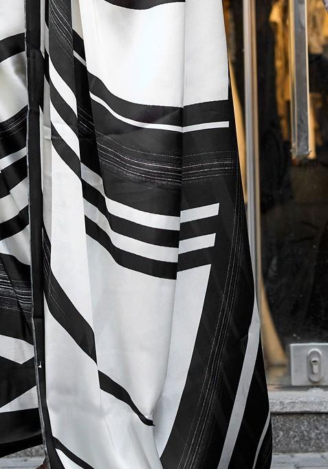 Off White Printed Blended Saree Set