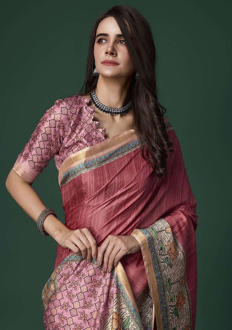 Red Embroidered Blended Saree Set for Diwali and Festive Wear - Indya