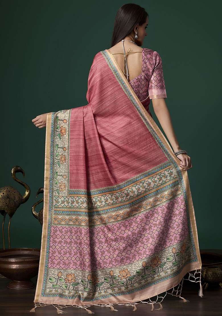 Red Embroidered Blended Saree Set for Diwali and Festive Wear - Indya